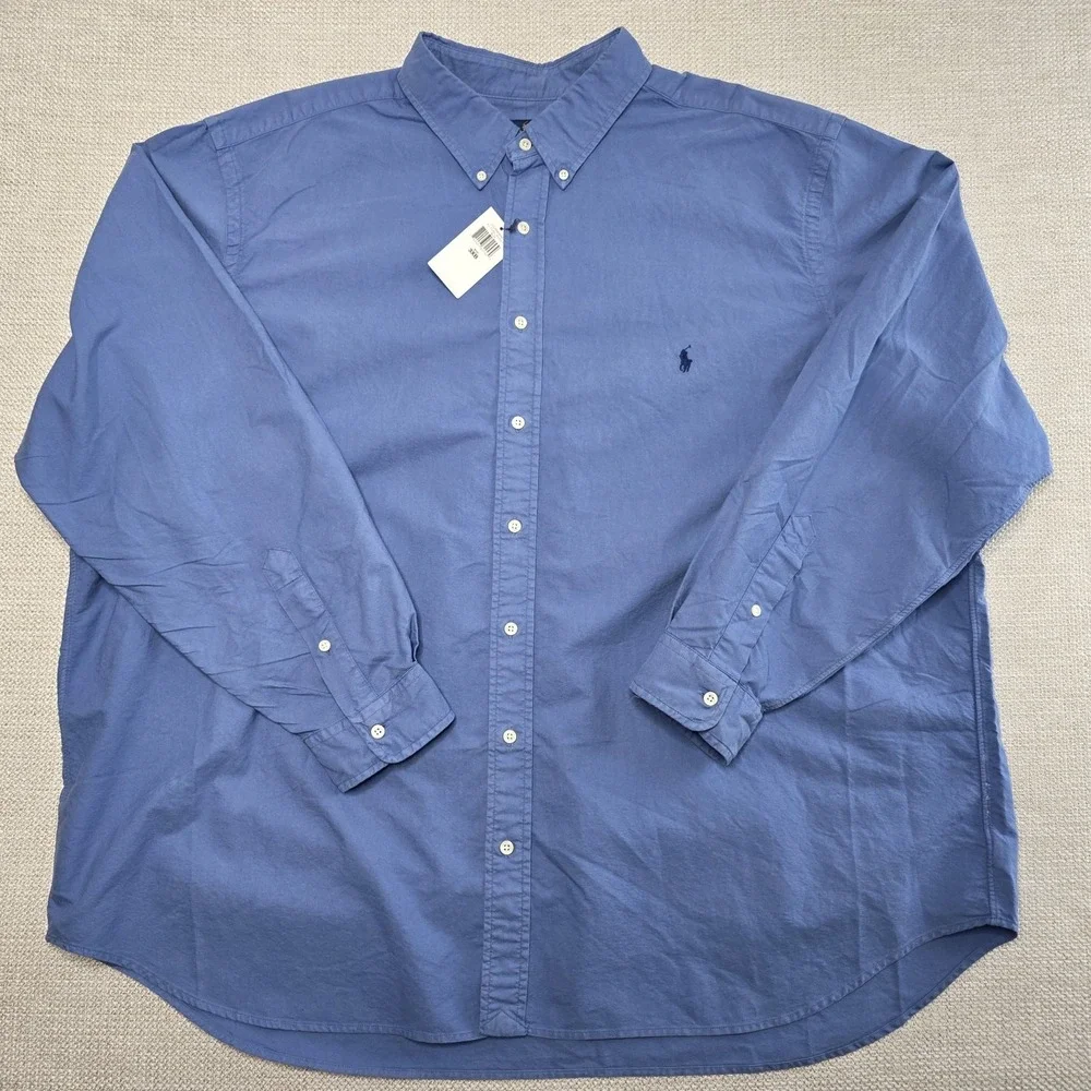 Polo Ralph Lauren Men's 3XB Blue Garment Dyed Long Sleeve Oxford Shirt NWT‎ READ